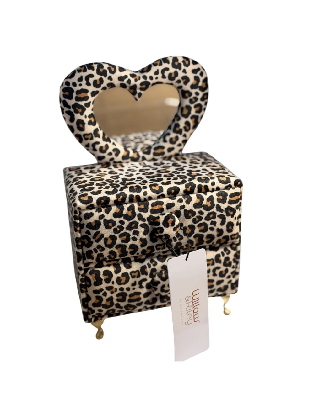 Willow & Riley Leopard Print Heart Mirror Jewelry Box - NWT **